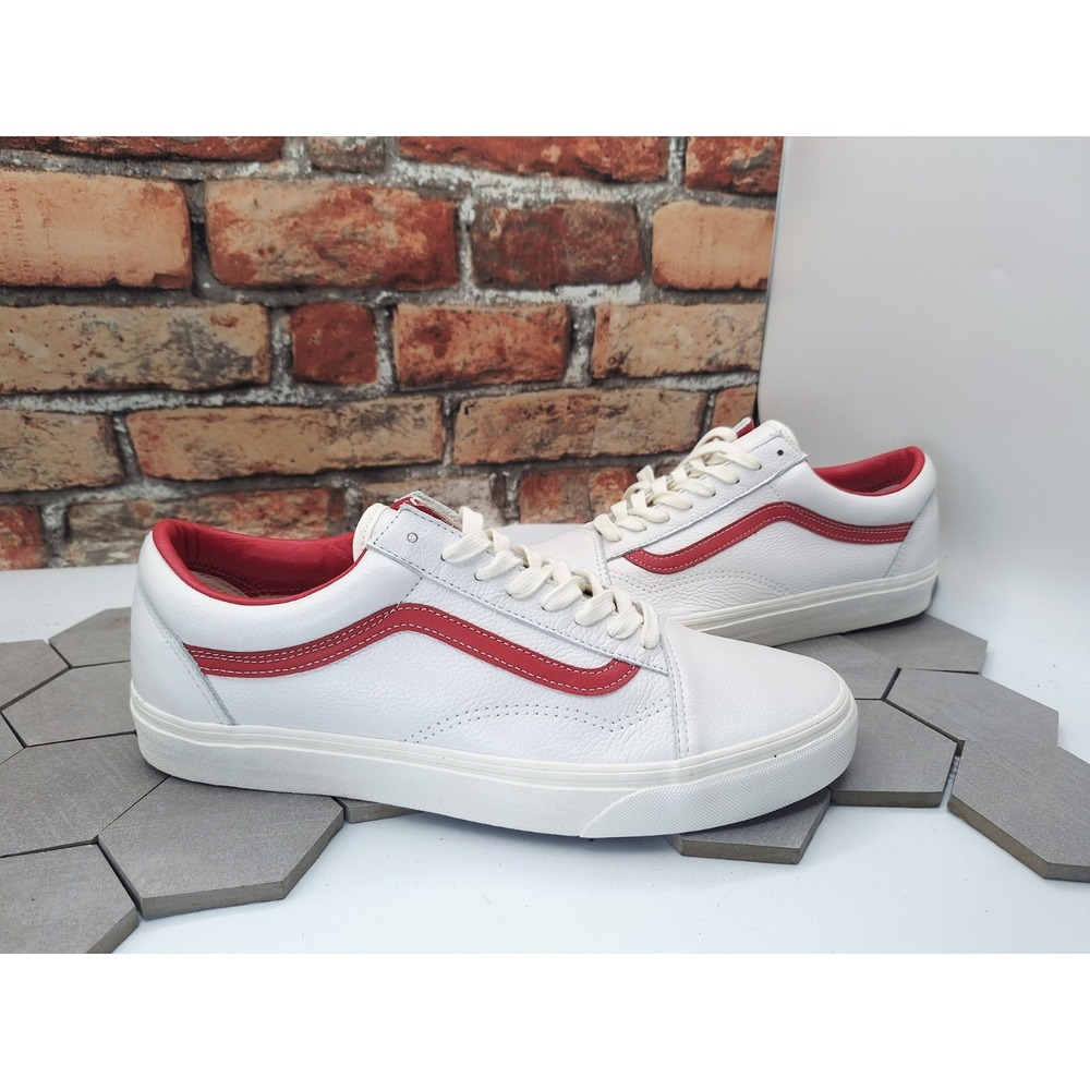 Vans Men's Sz 13 Old Skool Vintage Leather Blanc De Blanc White Red  Cream